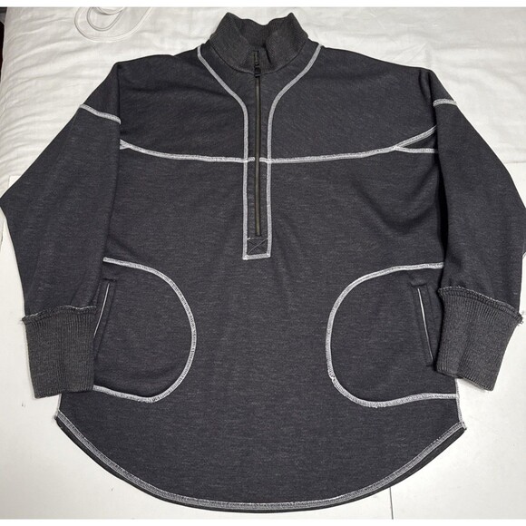 Free People L/XL Mountain Dreamin’ Reversible Fleece Cream Combo Gray 1/2 Zip - Picture 5 of 8